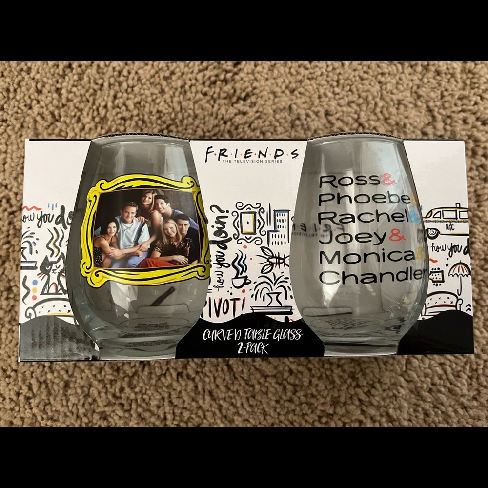 🌟 Friends TV Show Curved Table Glasses - 2 Pack, New in Box